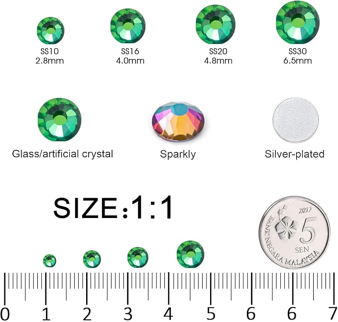 MEIBITE Flatback Rhinestones Bulk, 14400PCS Green Volcano Rhinestones for Clothes DIY Decoration Crafts, Green Volcano, SS10, 2.7-2.9mm