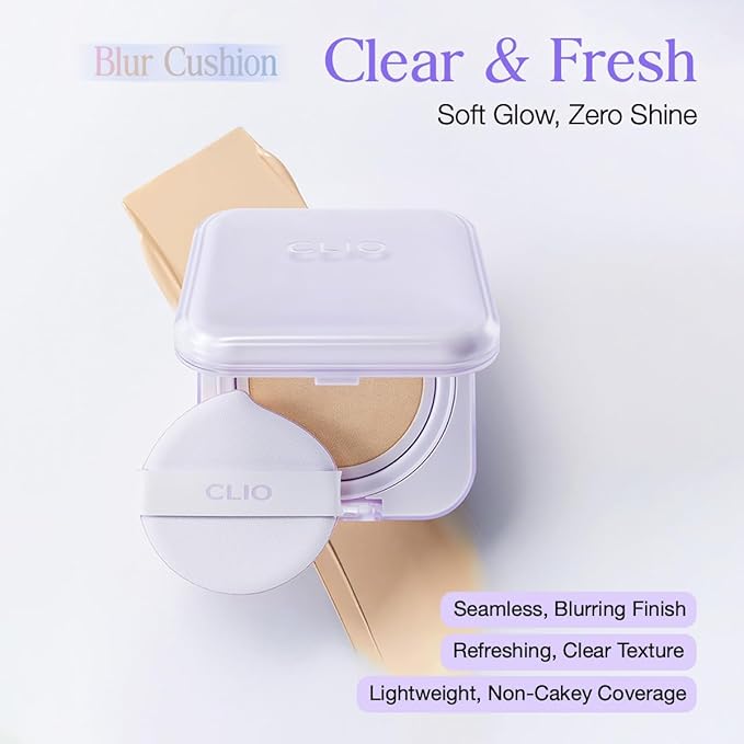 CLIO Kill Cover Mesh Blur Cushion Foundation, Flawless Full Coverage, Pore Blurring for Smooth Skin, Semi-Matte Finish, Long-Lasting, Lightweight, Oil-Control, Korean Foundation (19C LIGHT)