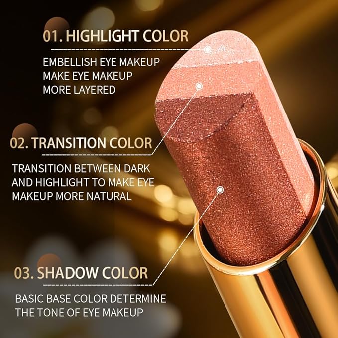 Eyeshadow Stick Makeup – Tri-Color Eye Shadow, Blendable Cream Glitter Eyeshadow Stick for Long-Wear Beauty Looks, Smudge-Resistant & Easy to Apply – Rose Sparkle