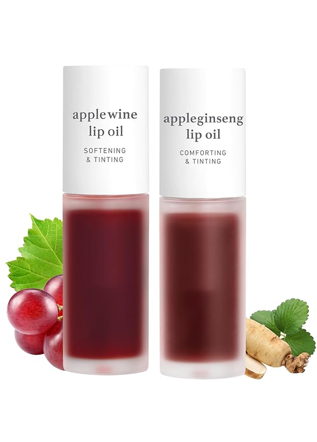 NOONI Korean Vegan Lip Oil - Applewine, 0.12 Fl. Oz. + Korean Lip Oil - Appleginseng, 0.12 Fl. Oz. Bundle