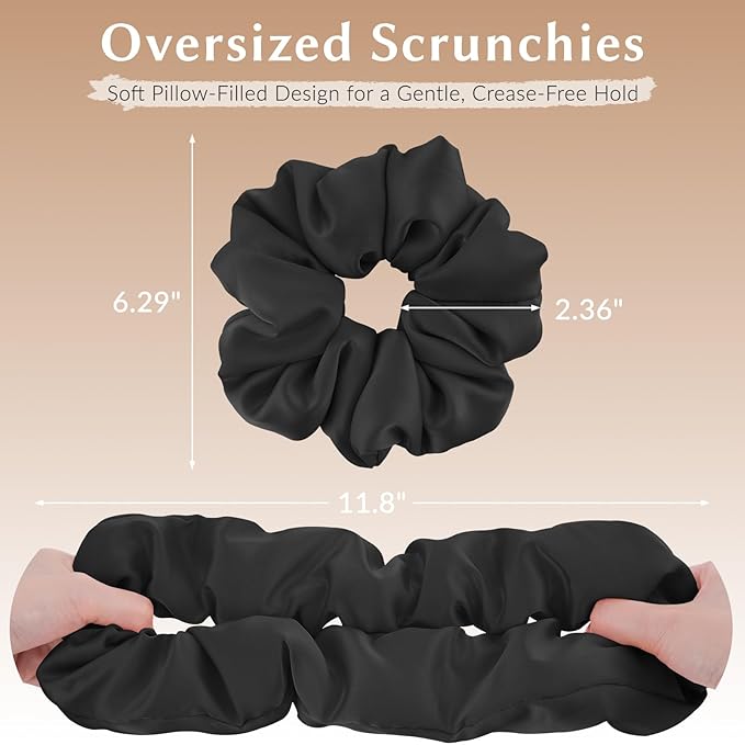 2 Pack Silky Scrunchies No Damage Pillow Scrunchies, Silk-Lilk Soft Oversized Hair Ties Ponytail Holders for Sleeping, Curly Thick or Thin Hair (Pink & Black)