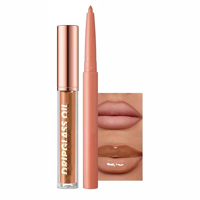 Hyesamyo Brown Lip Liner Lip Gloss Set, Lip kit with Lip Oil Lip Liner, Plumping Lipgloss lip Pencil Waterproof Long Lasting Smudgeproof (06# brown)