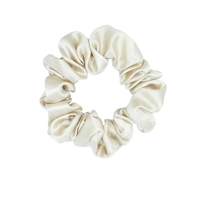 100% Mulberry Silk Scrunchies for Curly Hair, Thick Hair, and All Hair Types, 22 Momme 6A Grade, Girl Hair Ties, OEKO‑TEX Certified, Anti‑Frizz, Luxury Gift for Women, Cool Presents for Wife (Cream)