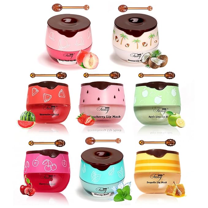 Lip Balm Sleeping Lip Mask, Long-Lasting Nourishing & Moisturizing Lip Night Care Lip Anti-chapped Lip Cream Lip Skin Care (8 Packs Fruit)