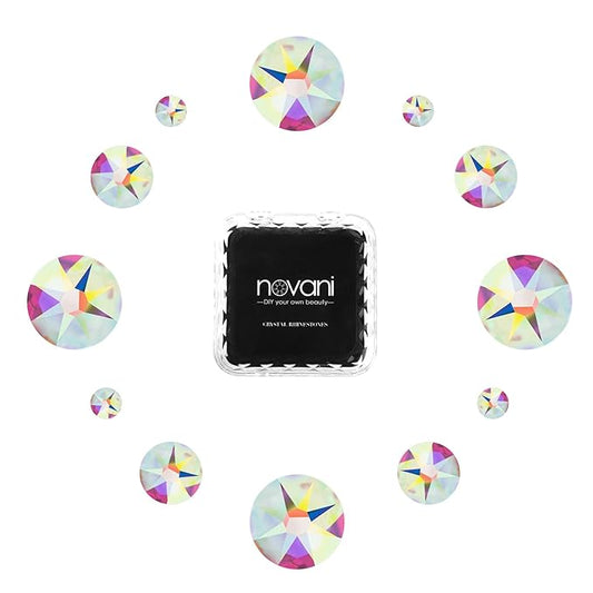 Novani Crystal AB Rhinestones Flat Back Round Rhinestone Style 2088 Sparkly Crystal Gemstones for Nail Art and Crafting,Mix Size(SS6-SS40)