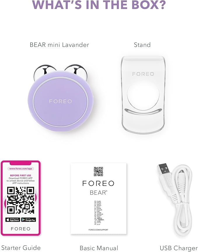 FOREO Bear mini App-Connected Microcurrent Facial Toning Device with 3 Intensities, Lavender