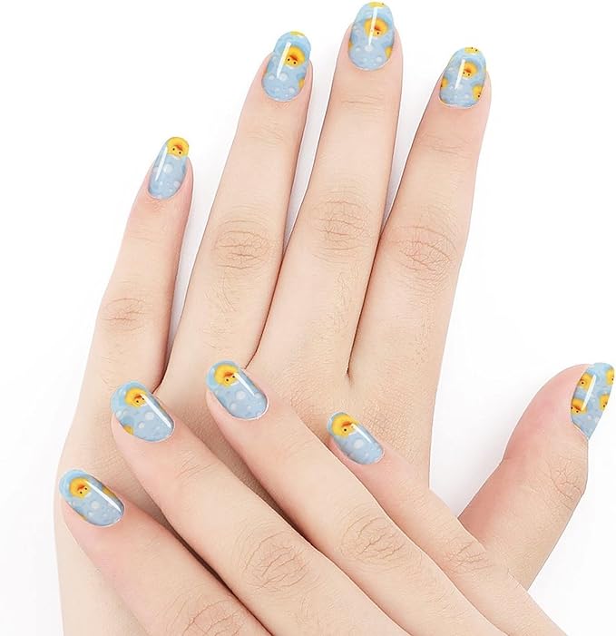 WUXEKZO Self Adhesive Nail Art Stickers Nail Supply Nail Stickers Set for Salon Nails Accessories (5 Sheets Yellow Rubber Ducks Bubbles White Nails Stickers Wraps Decals)