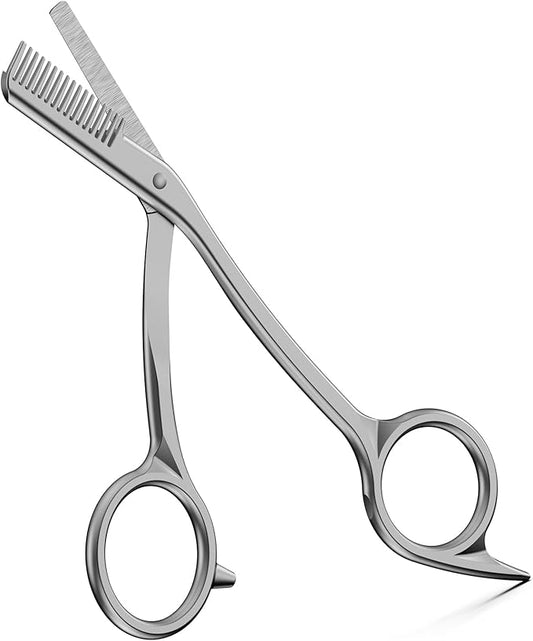 BEZOX Eyebrow Scissors with Comb - Stainless Steel Eyebrow Trimmer for Women and Men, Precision Eye Brow Comb Scissors, Sleek Eyebrows Grooming Kit - Silver