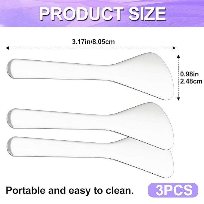 Pndeyo 3pcs Mini Metal Makeup Spatula, Reusable Cosmetic Cream Spatulas Spoon, Skincare Scoop Applicator Facial Massage Beauty Tools for Mixing and Sampling Face Eye Cream- 3.17"×0.98"