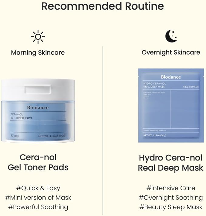 Biodance Cera-NOL Gel Toner Pads, Deep Hydrating & Soothing Toner Pads for Sensitive Skin, Redness Reducing & Comfort Mositurizing, Korean Skin Care, Gifts for womenㅣ4.93 fl.oz.(140g)*60Pads