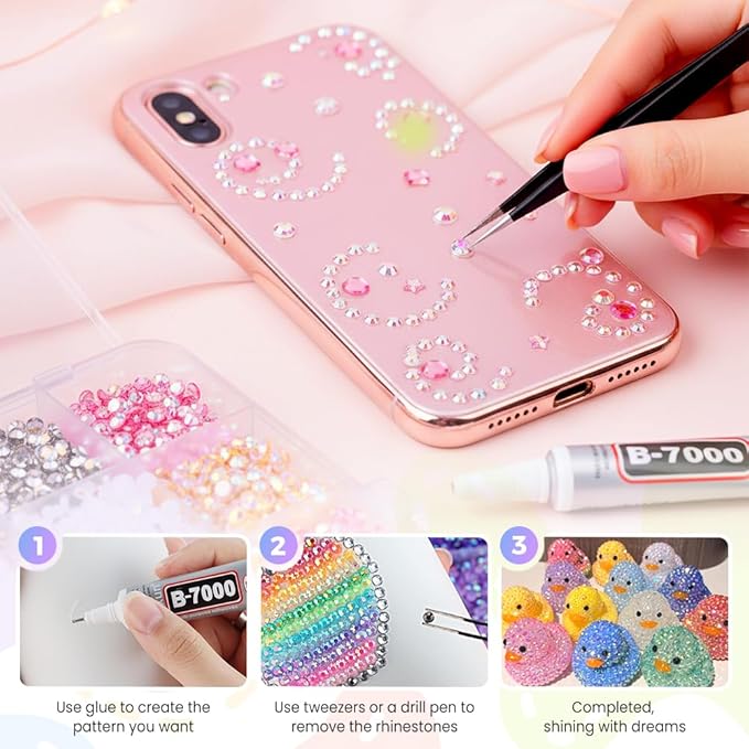 Colorful DIY Resin Rhinestone Kit for Bedazzling, Resin Jelly Rhinestones for Bedazzling, Multicolor 3mm Flatback Gems for Diamond Art 3Pcs B7000 Jewelry Glue for Bedazzled Nail Art （30000）