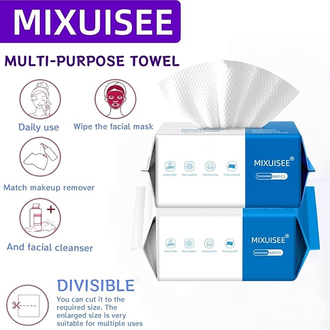 Disposable face towel. MIXUISEE thick and soft face towels. 100% cotton face cloths.facial towels 130% thickness.Remove makeup and cleansing.Suitable for sensitive skin.(180 pieces)