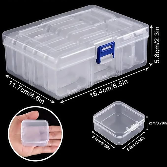 SJZQ Small Bead Organizers, 15-Piece Plastic Storage Cases with Hinged Lid – Clear Mini Craft Supply Box for Beads, Jewelry, Nails, Rhinestones & DIY Accessories