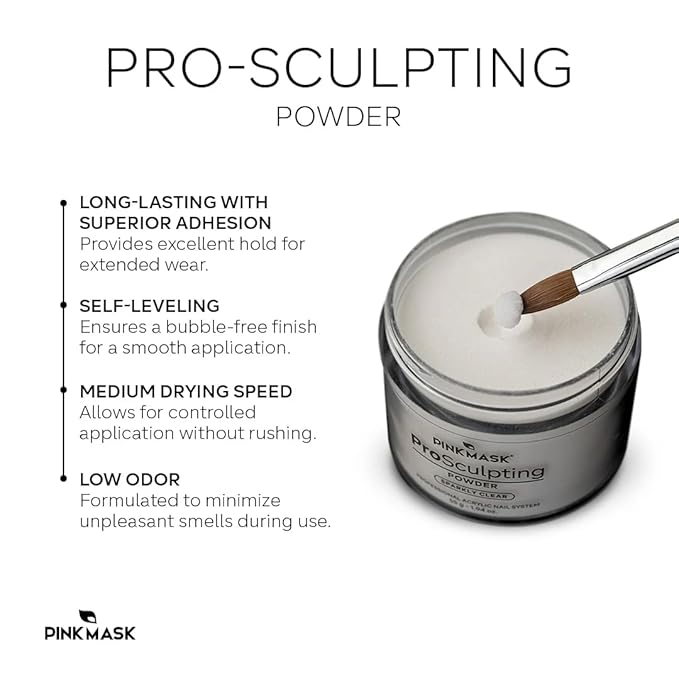 Pink Mask - Pro Sculpting Acrylic Nail Powder - Self-Leveling Formula for Bubble-Free Finish - 55 g / 1.94 oz - Cover Pink