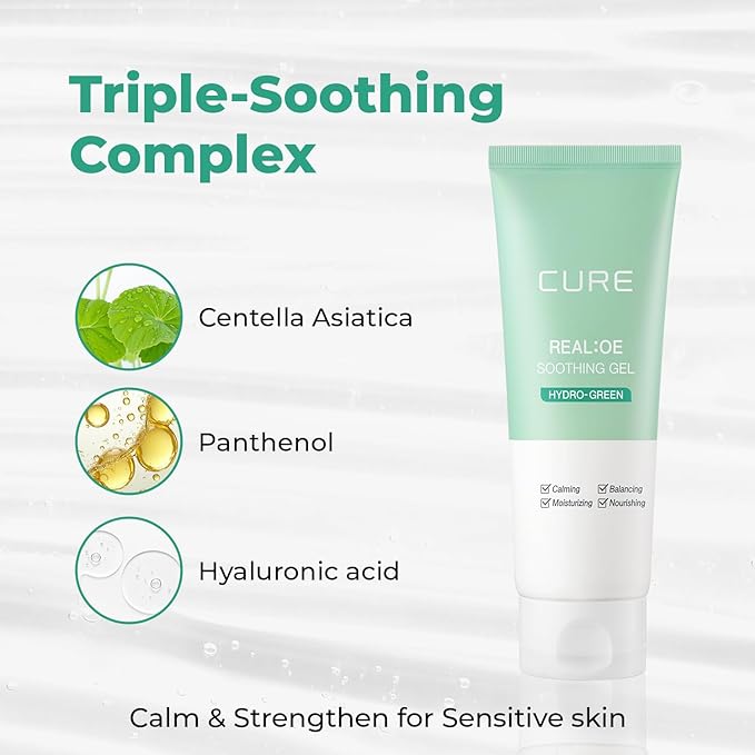 Cure Aloe Vera Gel with 90.52% Leaf Juice Bundle with Phyto Green Ampoule Sheet Mask Korean Skincare Duo