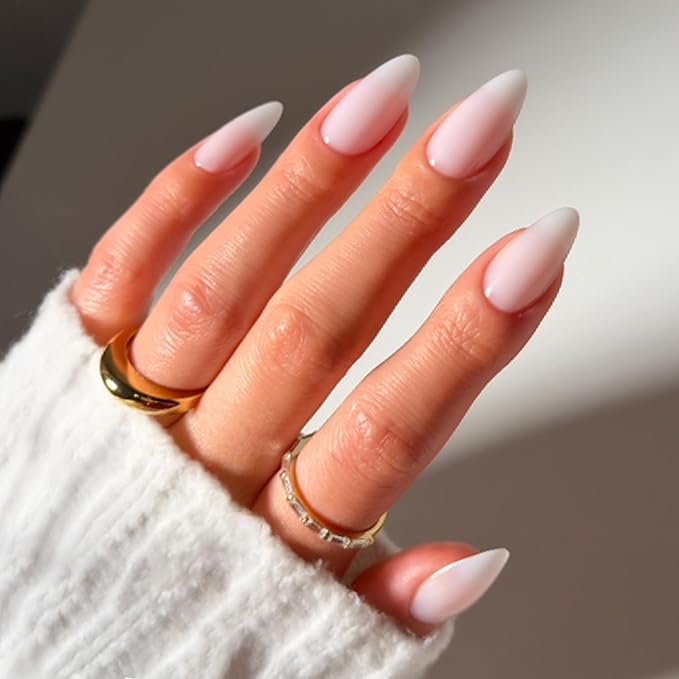 Glamnetic Press On Nails - Clouded | Medium Almond White Fake Nails, Salon Quality Milky Nails | 15 Sizes - 30 Nail Kit with Glue