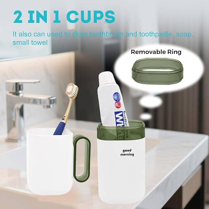 Travel Toothbrush Holder,Toothbrush Holder and Rinse Cup with Handle Toothbrush Travel Case and Portable Travel Pouches for Toiletries Set (Green+Purple+4pc Bag)