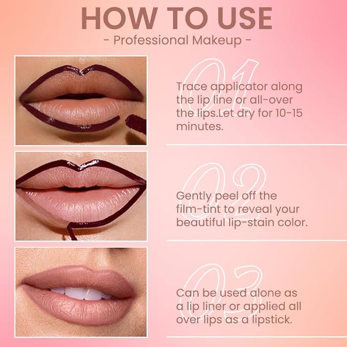 JUAAZIN Matte Liquid Lip Stain Peel Off Lip liner Tattoo, Brown Matte Peel Off Lip Stain, Long Lasting Waterproof Lipstick Lip Gloss Stain, Transfer-proof for All Skin Types, 0.12 fl oz 02#