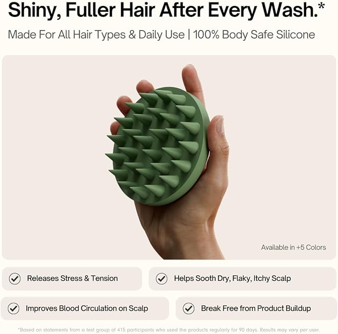 SXNSE - Revive Silicone Scalp Massager, Cherry - Manual Hair & Scalp Scrubber for Dandruff, Buildup, Itch, & Hair Growth - Soft Exfoliating Silicone Bristles for Wet & Dry Hair, Flake-Free Finish