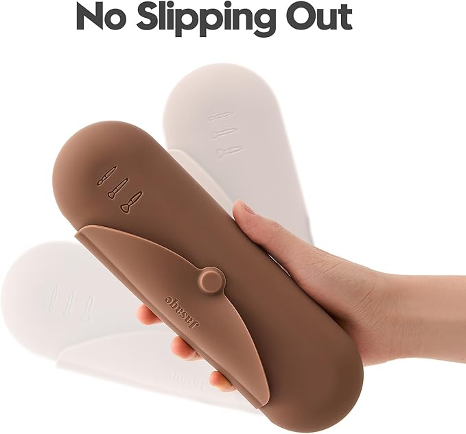 JASAQE Silicone Makeup Brush Holder，Travel Makeup bag-Soft Portable Cosmetic Face Brushes Holder，Large Travel Makeup Brush Case with Anti-Fall Out Magnetic Closure