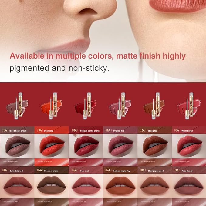 Matte Velvet Lip Stain, Long-Lasting Lip Tint, Waterproof Non-Sticky Lip Color, Transfer-Proof Smudge-Proof Lip Stain, Cloud-Like Soft Blurring Texture with Misty Velvet Finish, Sunset Apricot-84A
