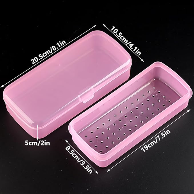 FSpronail Nail Tool Sterilizer Box, Fully Transparent Disinfection Container Tray for Nail Tools Organizer with Strainer for Tweezers Manicure Equipment Nails Salon Supplies Art Accessories - Pink