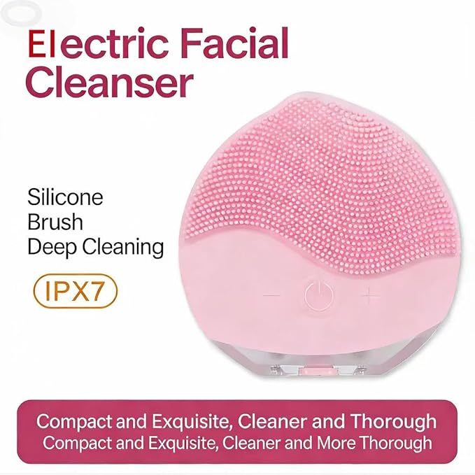Facial Cleansing Brush | Anti Aging Face Massager | Enhances Absorption of Facial Skin Care Products | for Clean & Healthy Face Care | Simple & Easy | Waterproof (Pink)