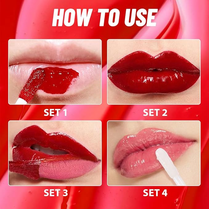 JUAAZIN 2Pcs Lip Stain Peel Off Lip Gloss oil Dual-Ended Combo, Lips Liner Stain Peel Off Masque, Long Lasting & Waterproof, Transfer-Proof Lip Tint Stain with Lip oil for All Skin Type 02#+03#