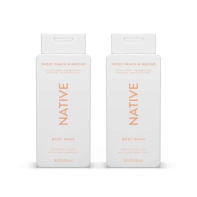 Native Body Wash Contains Naturally Derived Ingredients | For Women & Men, Sulfate, Paraben, & Dye Free Leaving Skin Soft and Hydrating | Sweet Peach & Nectar 18 oz