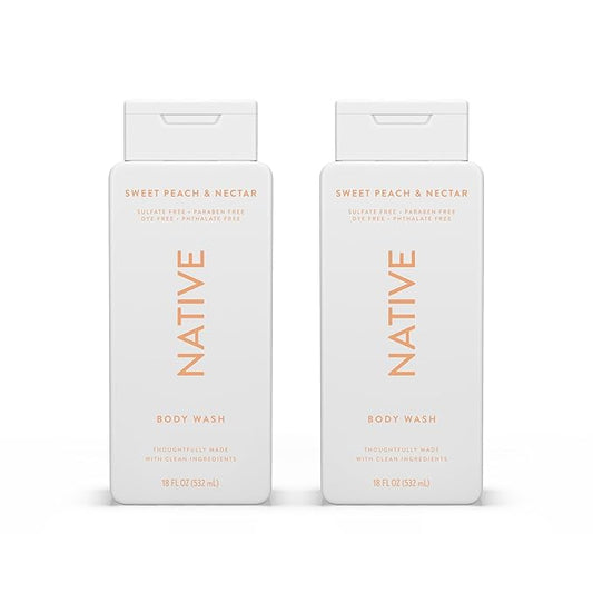 Native Body Wash Contains Naturally Derived Ingredients | For Women & Men, Sulfate, Paraben, & Dye Free Leaving Skin Soft and Hydrating | Sweet Peach & Nectar 18 oz