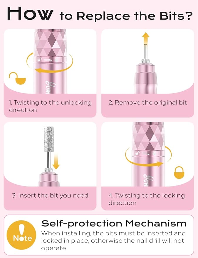Electric Nail Drill Professional Kit: 45,000 RPM USB Rechargeable Efile Nail Drill Nail File with 12 Bits for Polishing Gel/Acrylic Nails- Portable Manicure Tool Set for Salon/Home-Pink