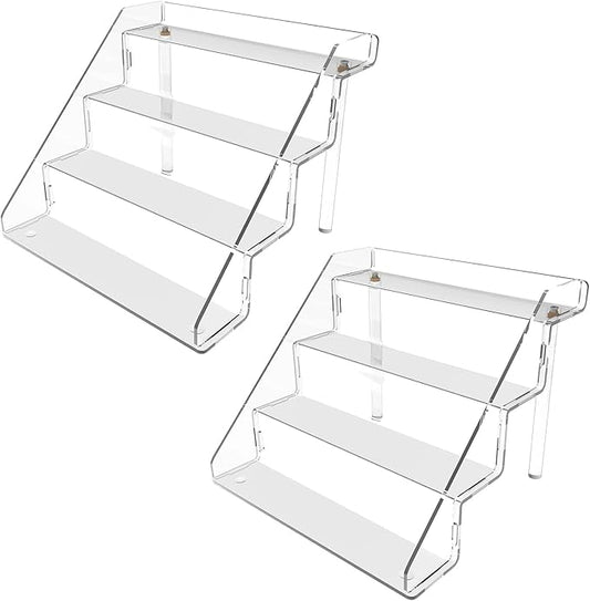 Acrylic Perfume Display Stands Set of 2, 4 Tiered Cupcake Stand, Acrylic Funko Pop Display Shelves for Perfume Organizer, Shot Glass, Figures Collections, Makeup, 11.8x11x9.4 inch