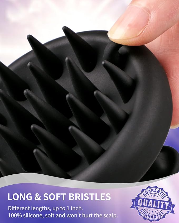 BEAUTLOHAS Silicone Scalp Massager Shampoo Brush, Shower Scrubber with Soft Bristles, Hair Growth & Dandruff Treatment, Wet/Dry Hair Massager for All Hair Types (Black)