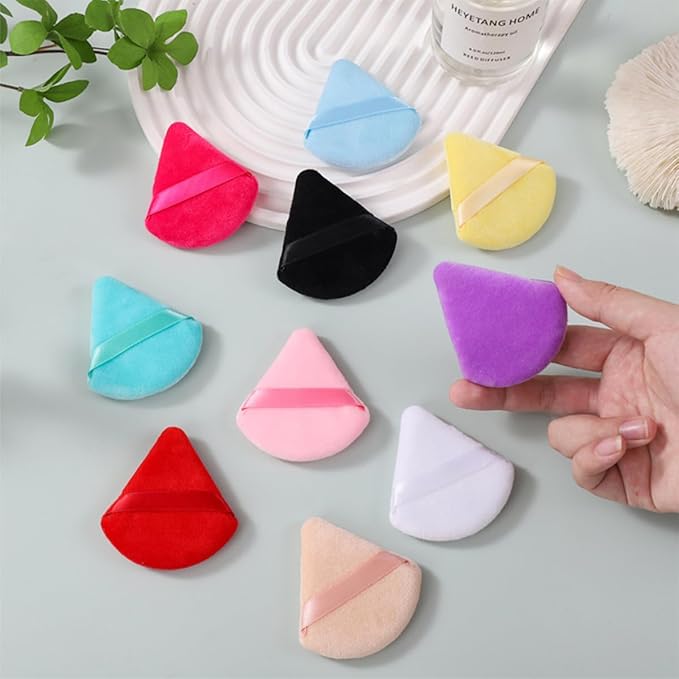 Triangle Powder Puff, 6Pcs Soft Velour Face Powder Puff, Setting Makeup Triangle Puffs for Face Loose Powder Wet Dry Makeup Tool (Yellow)
