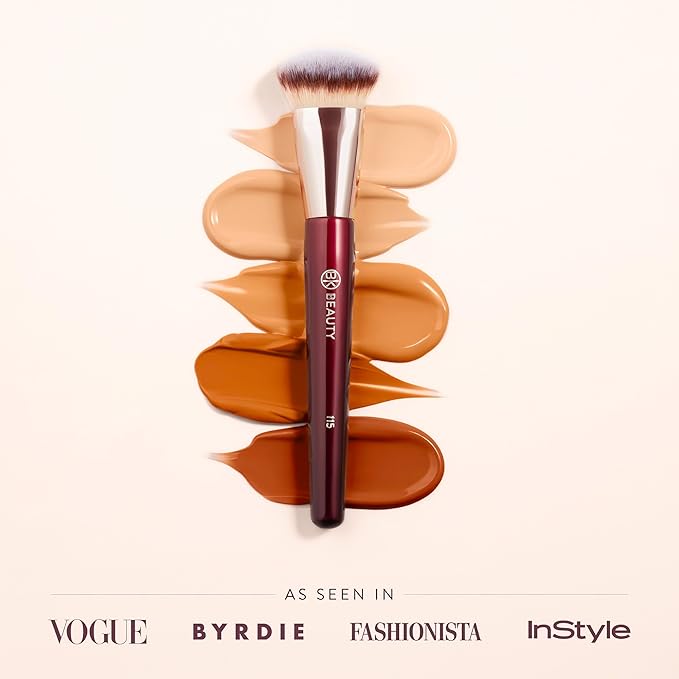 BK BEAUTY 115 MEDIUM CONTOURED FOUNDATION BRUSH – Contoured Foundation Brush for Liquid Makeup - Foundation Makeup Brushes - Face Brush For Liquid Or Cream Foundation