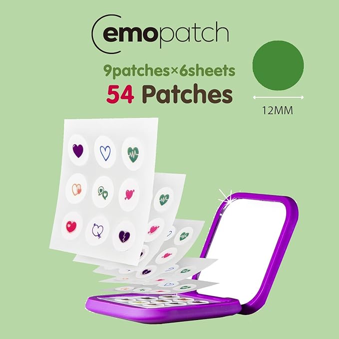 Acne Pimple Patches for Face 54 Count with Mirror Case for Day & Night Use - Hydrocolloid Pimple Pads, Emoji-Themed Blemish Dots, Clear Skin Treatment (Heart)