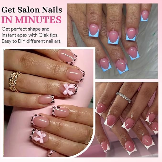Qiek Extra Short Sharp Square Fake Nail Tips - 15 Sizes 240 PCS Clear French Half Matte Press On False Nail Tips Full Cover Gel Nail Tips Extensions Thick Long Lasting DIY Beginners & Salon Manicure