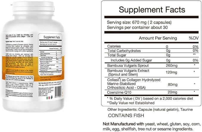 Colasil Collagen Booster Capsules – Organic Silica (OSA) + Hydrolyzed Collagen Generator Supplement for Hair, Skin, Nails, Bones & Joints – High Absorption, Non-GMO, Allergen-Free, 60 Capsules