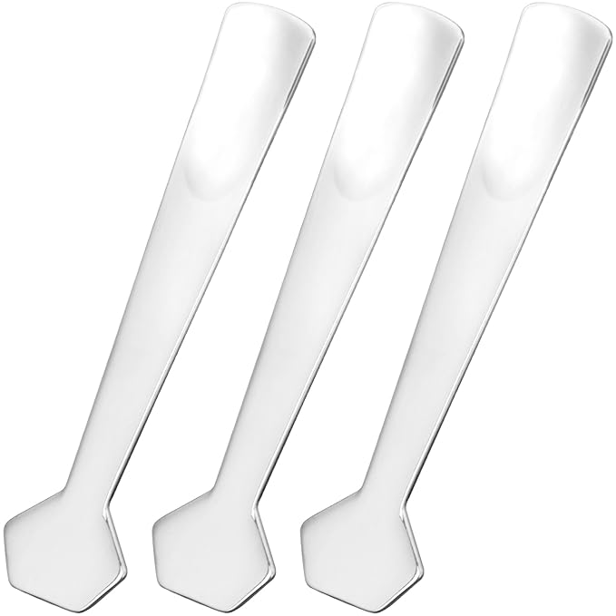 Pndeyo 3pcs Mini Metal Makeup Spatula, Reusable Cosmetic Cream Spatulas Spoon, Skincare Scoop Applicator Facial Massage Beauty Tools for Mixing and Sampling Face Eye Cream- Silver
