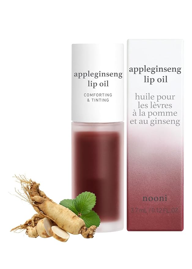 NOONI Korean Vegan Lip Oil - Applewine, 0.12 Fl. Oz. + Korean Lip Oil - Appleginseng, 0.12 Fl. Oz. Bundle