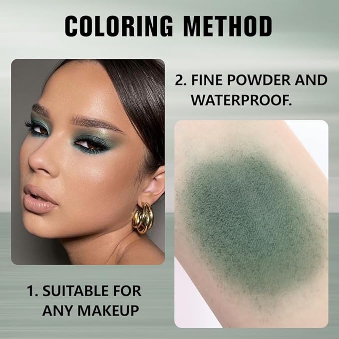 Buildable Matte Eyeshadow Makeup Palette Single - Forest Green Shades | Creamy Pressed Powder for Easy Blending | Mini Travel Palette for Women | Everyday Natural Eye Makeup