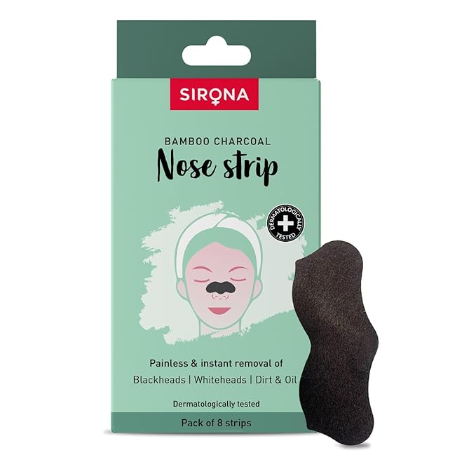 Sirona Blackhead Remover Bamboo Charcoal Nose Strips for Women – Pack of 8 | Painless & Instant Removal of Whiteheads, Blackheads, Pore Cleanser, Dirt & Oil