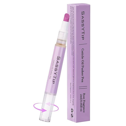 SASSYTIP Ceramic Cuticle Pusher & Oil Pen, 2ml Rose/Lavender Scented Nail Care Pen, Gentle Cuticle Remover for Dry & Damaged Nails, Hangnails, Moisturize Strengthen Brighten (Purple)