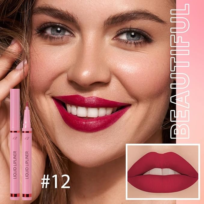 Hxssll Deep Red Lip Liner Stain – 24H Longwear Waterproof Matte Lip Contour Pen, Transfer-Proof Precision Marker for Defining & Outlining Lips All Day Stay Lip Lip Liner Marker 12#