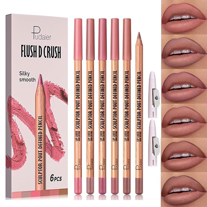 6Pcs Rosy Nude Harmony Lip Liner Set, Long-Lasting Creamy Lip Pencils for Soft Pink, Rose & Mauve Nude Looks, Silky Smooth Formula, Smudge-Proof Definition for Fuller, Natural Everyday Lips (Set 01)