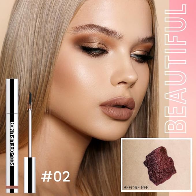 JUAAZIN 2Pcs Matte Lip Stain Peel Off Lip liner with Tweezer, Peel Off Lip Stain, Long Lasting Waterproof Lipstick Lip Gloss Tattoo, Transfer-proof for All Skin Types (0.24 fl oz-02#+03#)