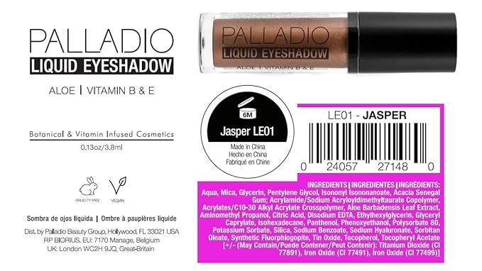 Palladio Liquid Eyeshadow, creamy shimmery formula that instantly adheres to the eyelid with flexible applicator wand for over 8 hours of smudge and crease-proof wear (Jasper)