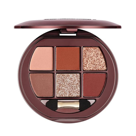 Matte Shimmer Glitter Mini Eyeshadow Palette – 6-Color Warm Caramel Rust Eye Shadow Kit, High Pigment Long-Lasting Waterproof Nude Brown Smokey Eyes Makeup Palette for Daily Wear & Soft Glam Looks