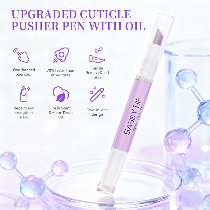 SASSYTIP Cuticle Pusher Oil Pen - Cuticle Remover & Nail Oil Pen with Rose & Lavender Scents, Portable Nail Care Pen for Work & Travel, Moisturizes & Strengthens Dry Cuticles (Lavender)