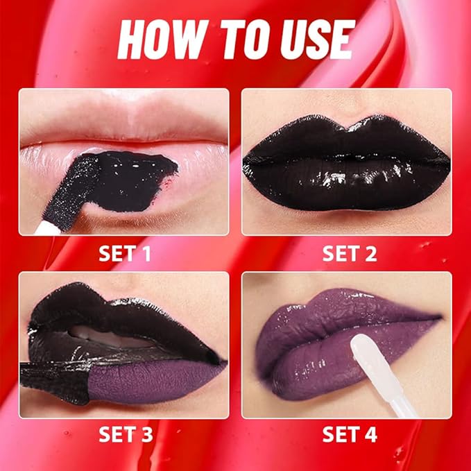 JUAAZIN Lip Stain Peel Off Lip Gloss oil Dual-Ended Combo, Deep Berry Lips Liner Stain Peel Off Tattoo, Long Lasting & Waterproof, Transfer-Proof Lip Tint Stain with Lip oil for All Skin Type 08#